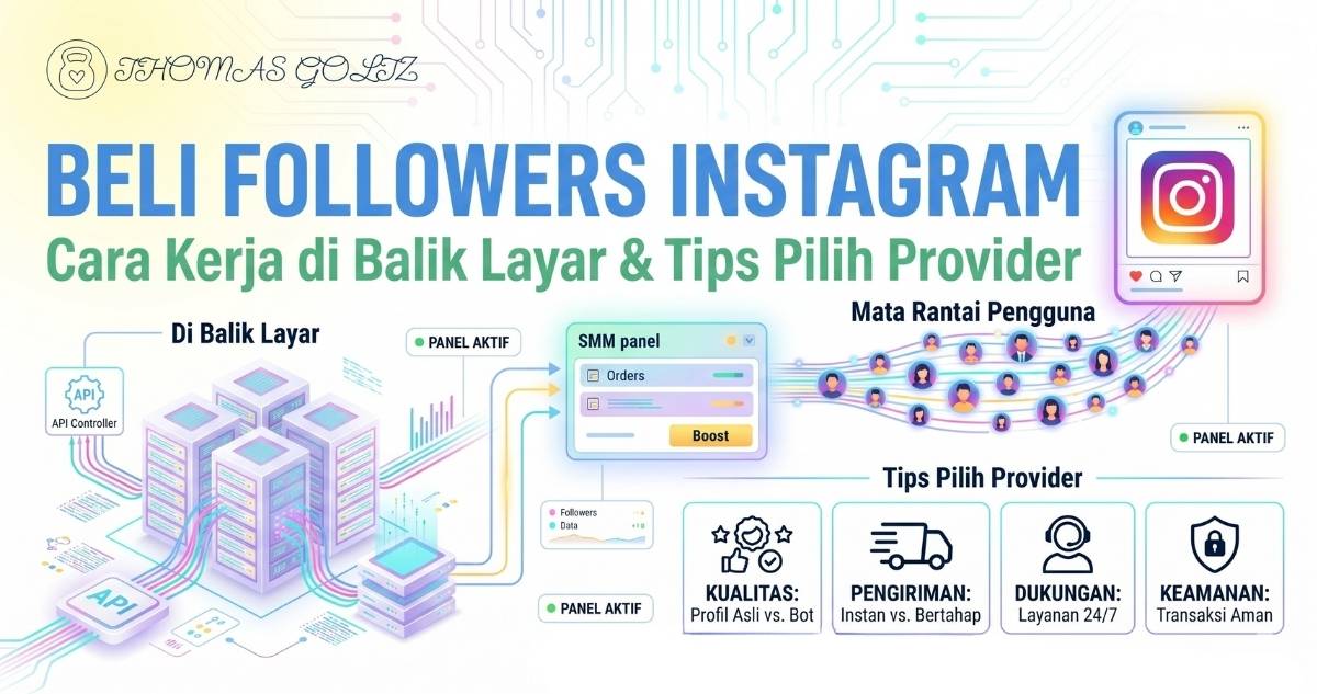 Dari screenshot terlihat ini adalah Media Library WordPress untuk artikel "Beli Followers Instagram" di thomasgoltz.com. Ini isian lengkapnya: Isian yang Disarankan Alt Text beli followers instagram cara kerja provider smm panel 2026